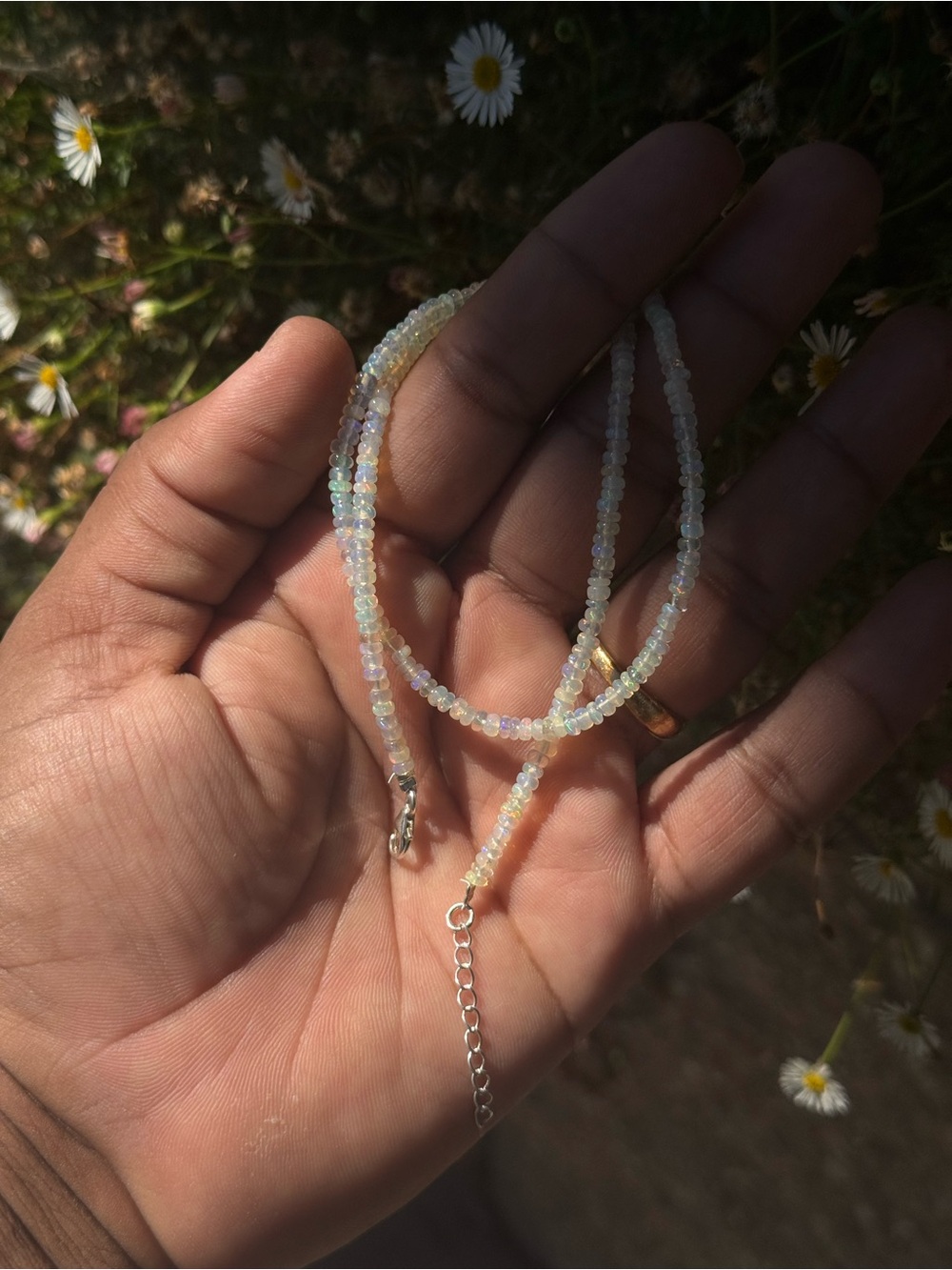 Natural Ethiopian Opal Beaded Necklace 3.5mm 925 Sterling Silver 18” Certified